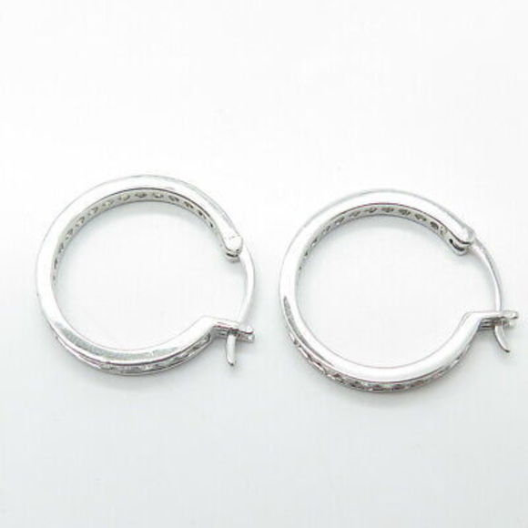 925 Sterling Silver White C Z Cluster All Around Eternity Hoop Earrings - Picture 5 of 9
